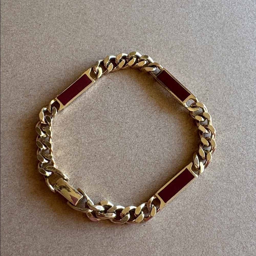 Vintage 1978 Avon Trazarra Gold Tone Dark Red Enamel Chunky Chain Bracelet 7⅞
